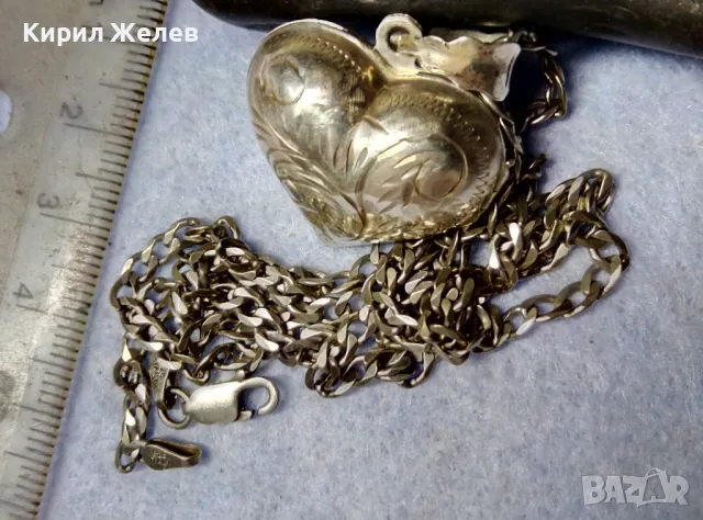 СРЕБЪРНО ЛАНЧЕ СРЕБРО 925 ITALI с РЪЧНО ГРАВИРАНО СРЕБЪРНО СЪРЧИЦЕ Рамка за СНИМКИ СРЕБРО 925 40111, снимка 10 - Колиета, медальони, синджири - 49365764