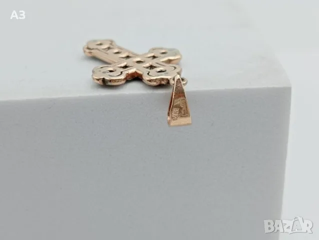 Кръст - 14 карата розово злато с диаманти, снимка 7 - Колиета, медальони, синджири - 47775743
