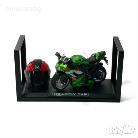 Метални модели спортен мотор 1:14 със стойка и моторист – с кутия, снимка 5 - Колекции - 52633379