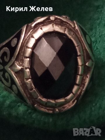 СТАР АНГЛИЙСКИ СРЕБЪРЕН ПРЪСТЕН СРЕБРО 925 НИЕЛО ОРНАМЕНТИКА с ЧЕРЕН АХАТ ФАСЕТИРАН 22279, снимка 10 - Пръстени - 33049568