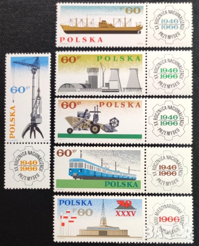 Полша, 1966 г. - лот животни, спорт, личности, история, транспорт, изкуство, фолклор, цветя, туризъм, снимка 5 - Филателия - 37480307