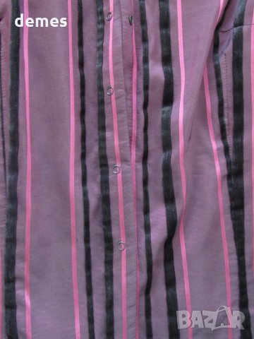  Дамска лилава блуза райе от тафта, размер 50, снимка 2 - Блузи с дълъг ръкав и пуловери - 27970774