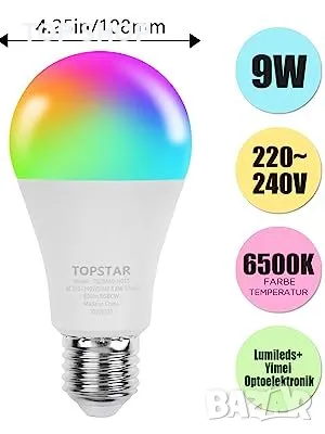Смарт крушки 9W RGBWW от TOPSTAR - 4 бр. комплект Tuya, Alexa/Google Home, снимка 3 - Лед осветление - 49249373