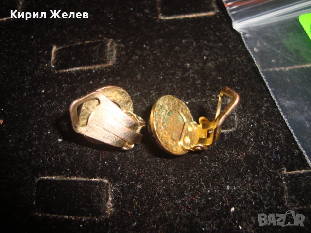 ПОЗЛАТЕНИ ВИНТИДЖ АРТ-ДЕКО КЛИПС ОБЕЦИ със СИН ПОЛИРАН КРИСТАЛ 12586, снимка 5 - Обеци - 32241482