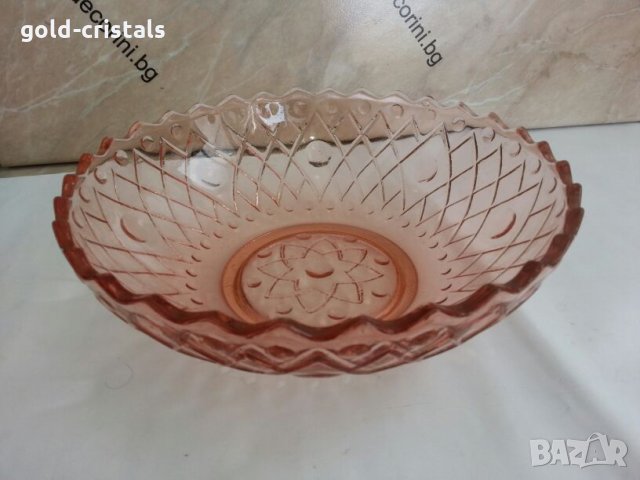 антикварна купа  фруктиера цветно розово стъкло, снимка 7 - Антикварни и старинни предмети - 26223692