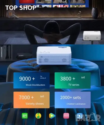 Мини Видео Android Bluetooth WiFi проектор z01/720p/9500 lm/ръчно фокусиране/дистанционно, снимка 6 - Плейъри, домашно кино, прожектори - 49308609