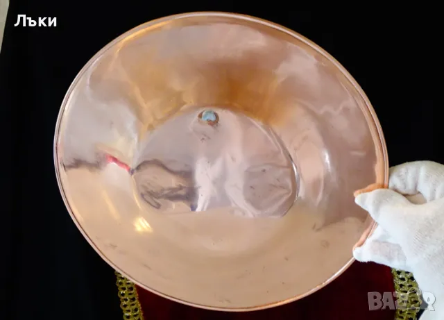 Медна чиния,плато,ръчно писано 25 см. , снимка 3 - Антикварни и старинни предмети - 49921067