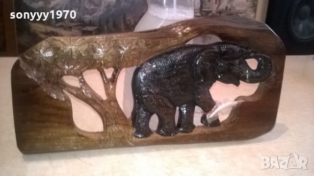 Пано за стена тиково дърво изрязано с 1 слон ръчна изработка, снимка 3 - Колекции - 27391193