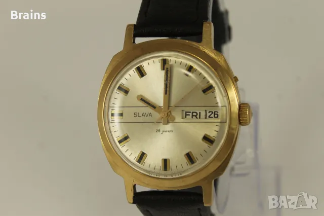 Руски Позлатен Часовник СЛАВА 26 камъка, снимка 3 - Антикварни и старинни предмети - 50078477