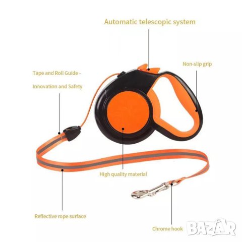 Автоматичен повод за куче - Светлоотразителен , снимка 3 - За кучета - 40818643