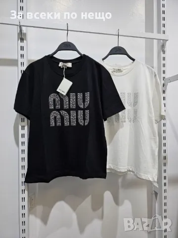 Miu Miu Дамска Тениска С Бродирано Лого И Пришити Камъни👚Дамска Блуза С Къс Ръкав-2 Цвята Код A500, снимка 7 - Тениски - 50104247