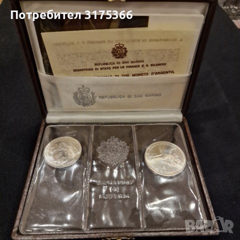 Комплект сребърни монети Рафаело Сан Марино 500 и 1000 лири 1983 сертификат 