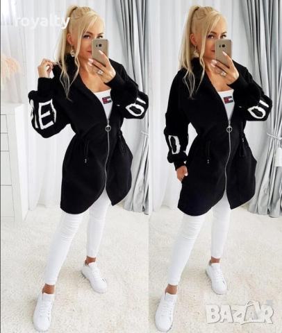 Черно дамско палто с плетени ръкави