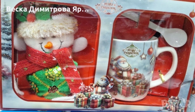 Празничен подаръчен комплект с чаша, лъжичка и снежен човек – готов за подаряване, снимка 6 - Други - 52571664