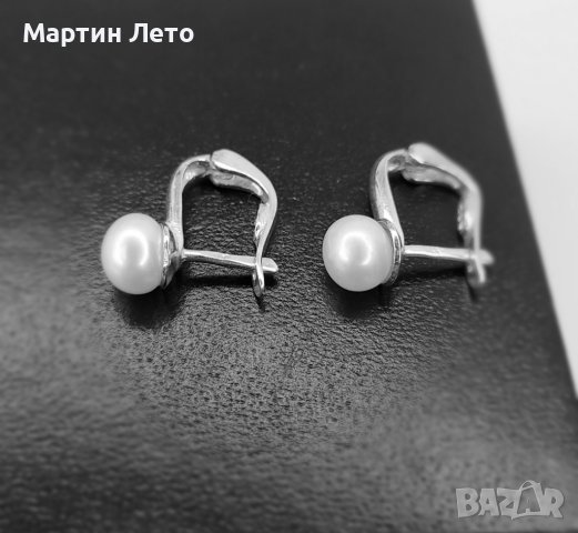Сребърни обеци бяла перла, снимка 1 - Обеци - 38044235