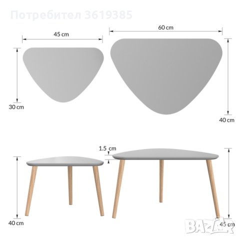 Комплект от 2 помощни маси в ретро дизайн, снимка 3 - Маси - 43071004
