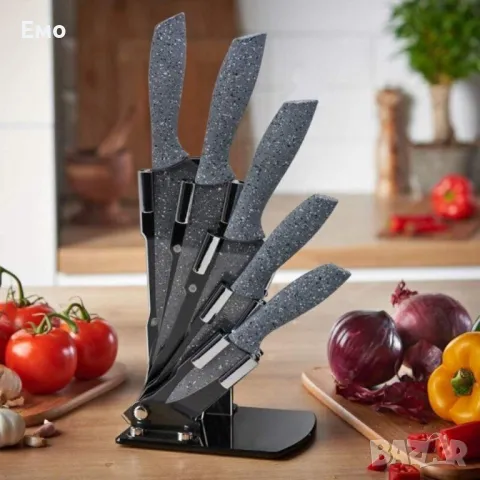 Комплект Bohmann, 5броя, Мраморно покритие, Акрилна поставка, Сив/Червен, снимка 3 - Аксесоари за кухня - 47760800