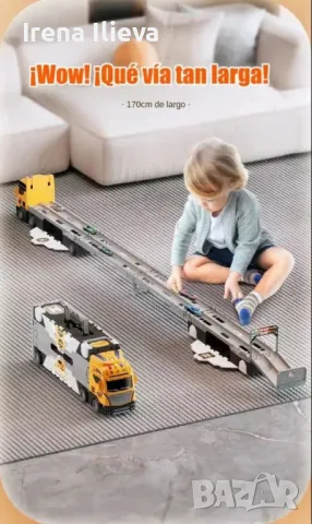 Трансформиращ се голям детски камион с рампа и колички