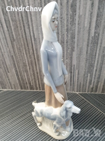 TENGRA статуетка 39см/ТЕНГРА испанска порцеланова фигура на жена с куче и чанта, снимка 5 - Статуетки - 52967848
