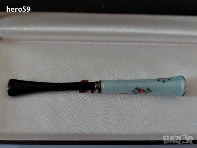 Сребърно цигаре с гилеше емайл и чер корал/ silver guilloche enamel cigarette holder/, снимка 1