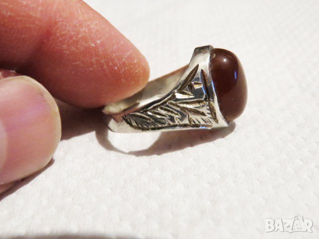 стар кован мъжки сребърен пръстен, турски пръстен с  карнеол - Събуди страстта сребро, снимка 3 - Пръстени - 35483023
