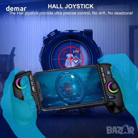 Безжичен мобилен геймпад HASACOOL за iPhone/Android с джойстик с ефект на Хол, RGB, снимка 7 - Друга електроника - 50582563