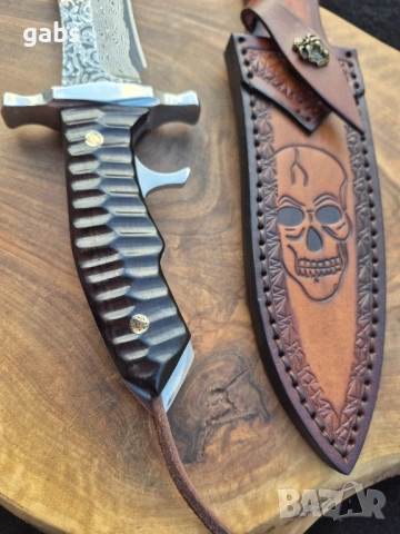 Масивен ловен нож BOWIE DAMASKUS с кания от телешки бланк,LN428, снимка 8 - Ножове - 52008269