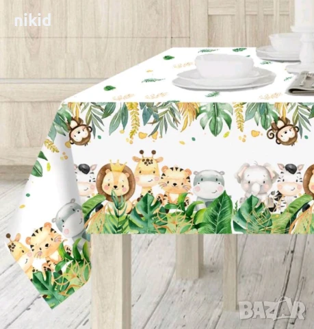 Сафари Джунгла Зоо Диви Животни бяла найлонова покривка за парти рожден ден