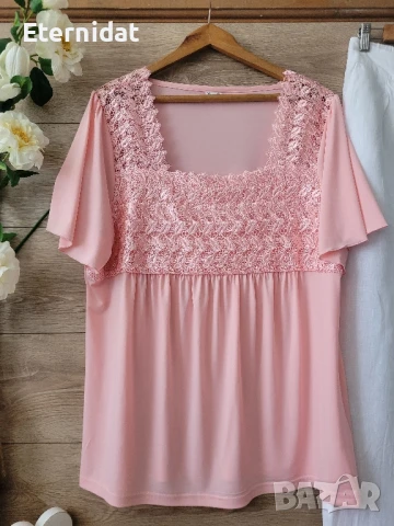  Нова розова блуза с дантела , снимка 6 - Тениски - 50656117