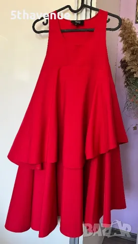 Nikole Collection Червена рокля с волани, снимка 4 - Рокли - 49576438
