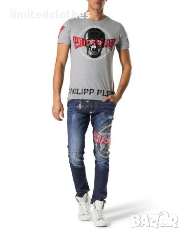PHILIPP PLEIN 'Squeeze It' Air Force Skull Slim Fit Мъжка Тениска size L (S / M), снимка 4 - Тениски - 43808362