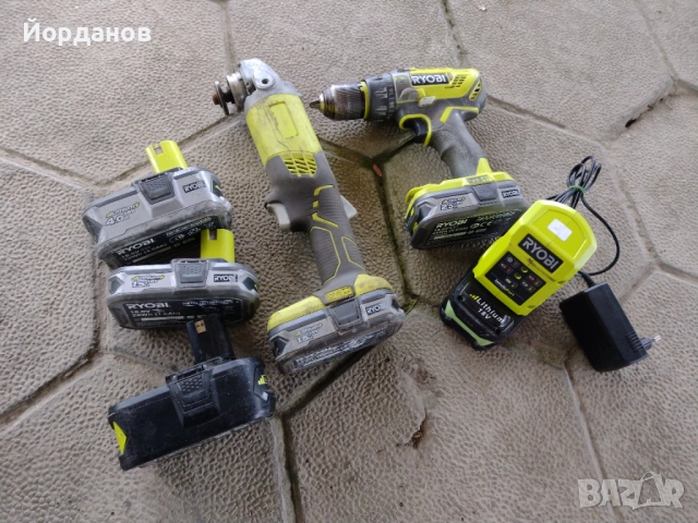 Продавам сет на Ryobi Li-Ion ъглошлайф и винтоверт на батерии