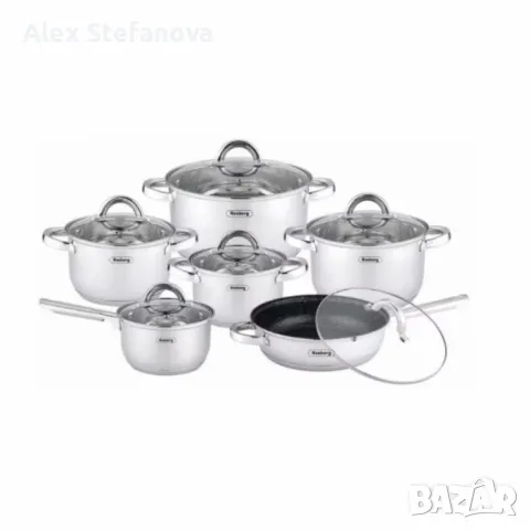 комплект тенджери Rosberg, Неръждаема стомана, 6 части, Индукция, снимка 1