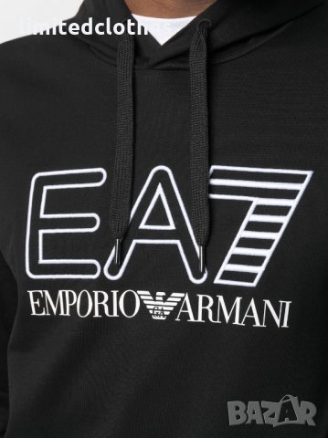 EMPORIO ARMANI EA7 Black Embroidered Logo Мъжко Горнище тип Суичър size XL (L), снимка 5 - Суичъри - 35418989