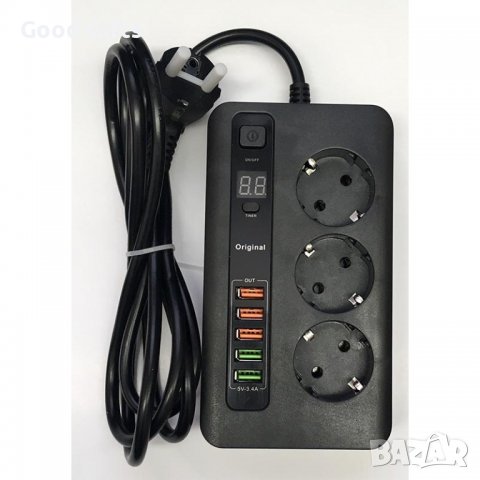 Разклонител 3 гнезда + 5 USB HUB + таймер, снимка 4 - Други стоки за дома - 38097056