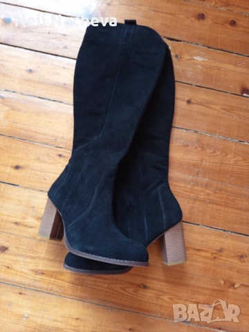 Дамски ботуши с ток НОВИ 41 номер, набук - естествена кожа