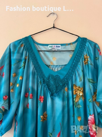 Дълга сатенена рокля с цветя флорален десен L размер 👗, снимка 3 - Рокли - 51920637