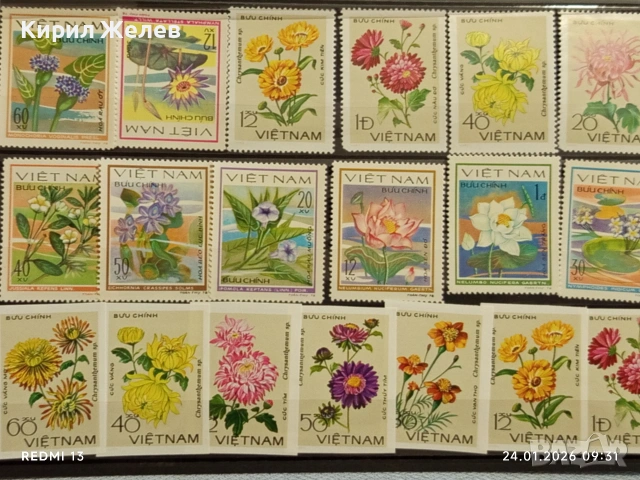 Стари пощенски марки чиста серия ЦВЕТЯ ВИЕТНАМ за КОЛЕКЦИЯ 52110, снимка 10 - Филателия - 53208022