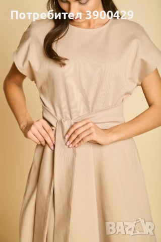 Скулптурна Памучна Миди Рокля - Sammy - Бежова, снимка 5 - Рокли - 52184058