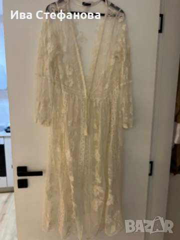 Нова плажна бяла памучна дантелена наметка, плажно пончо ,кафтан плажна дълга рокля, снимка 4 - Туники - 50581989