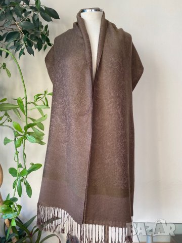 Кафяв шал от пашмина и коприна/ тънък шал, снимка 1 - Шалове - 42985508