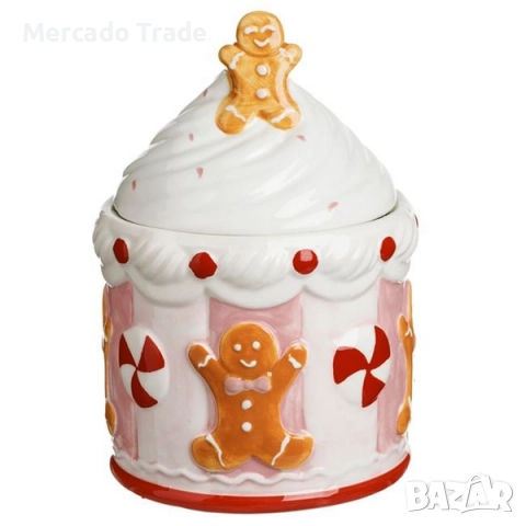 Коледен буркан за бисквитки Mercado Trade, Мъфин, Бял