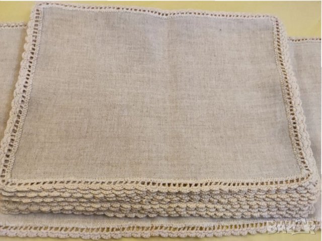 Ленени подложки за хранене с дантела на една кука. , снимка 4 - Покривки за маси - 35550324