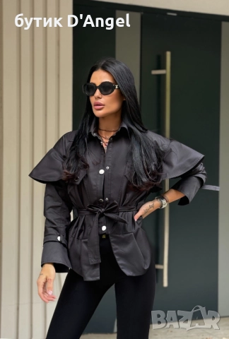 AVIN Тренч в черно с екстравагантна кройка, снимка 2 - Якета - 52090715