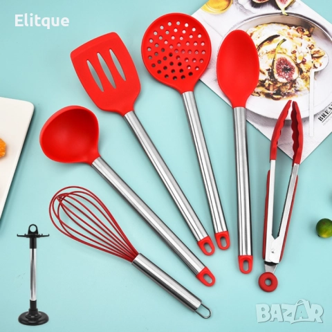 Силиконови кухненски прибори с метални , снимка 5 - Форми - 52903982