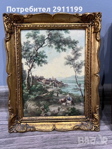 Малка антикварна картина, комплект от четири, снимка 3 - Картини - 52814261