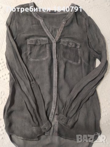 Спортно елегантна блуза Street One, № 44 (XL) – сиво, избелял тип дънков ефект, снимка 2 - Ризи - 32260889