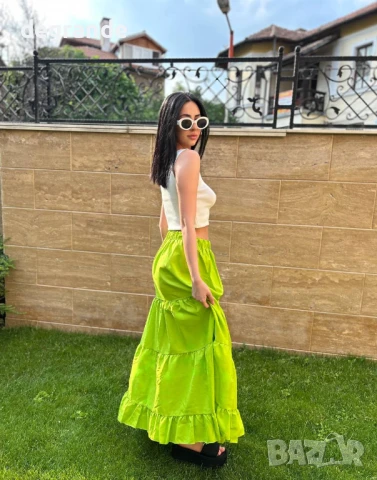 Неоново зелена дълга пола