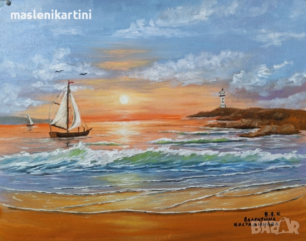 МОРСКИ ПЕЙЗАЖ С КОРАБ маслена картина