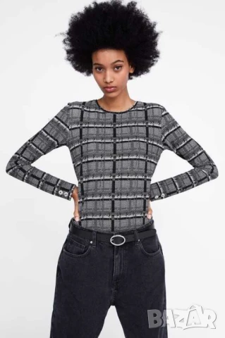 Дамски текстуриран топ Zara, 83% вискоза, 16% полиестер, Сива, XL